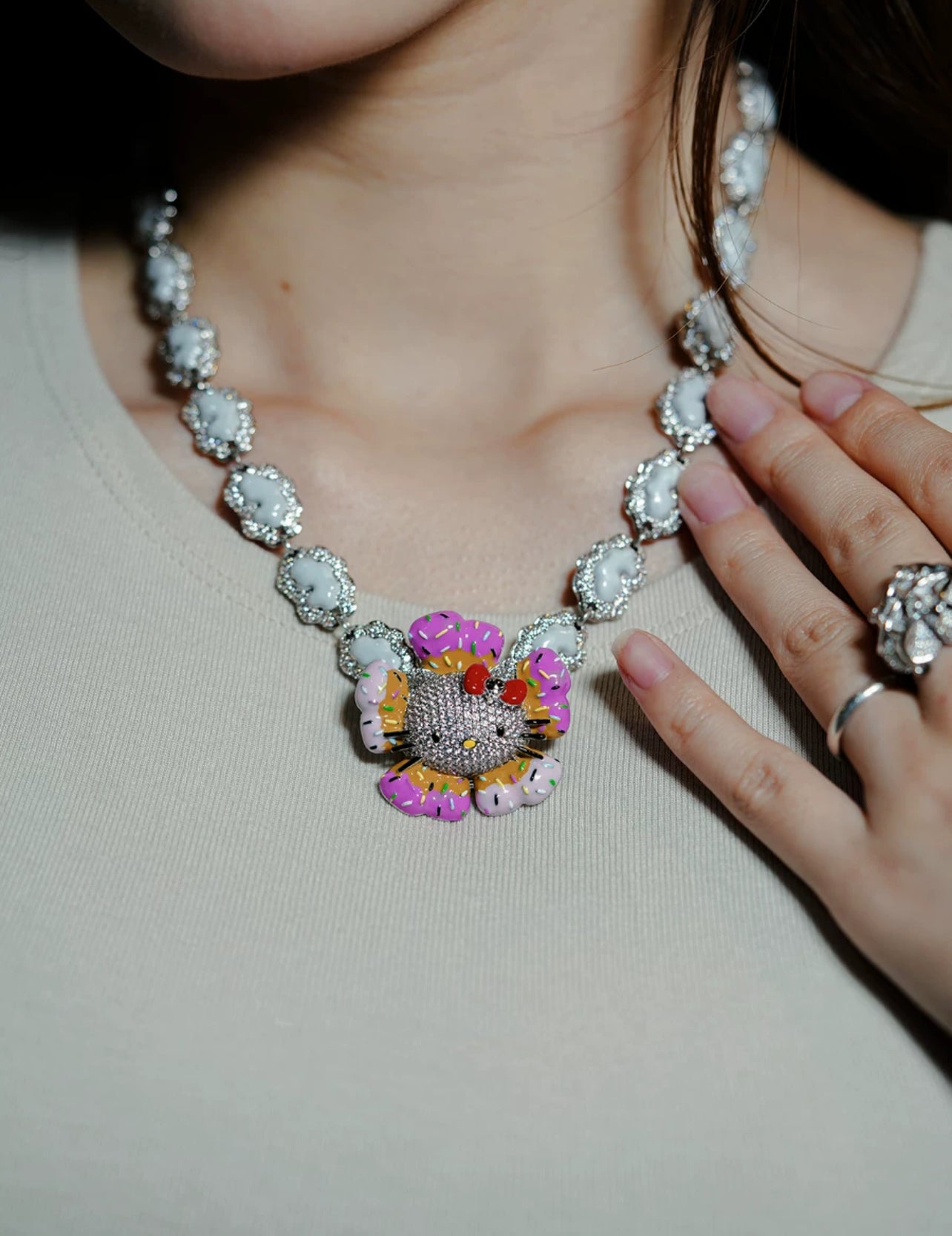 hennessy carolina cardi b sister hello kitty fully iced diamond necklace chain buy now custom jewelers