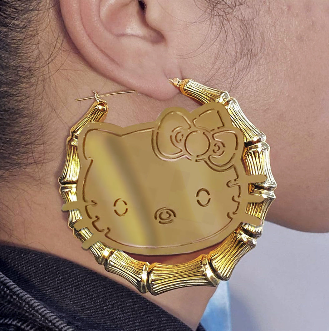 ghetto bamboo hoop earrings hello kitty 10k 18k 14k gold hip hop cardib earrings custom 