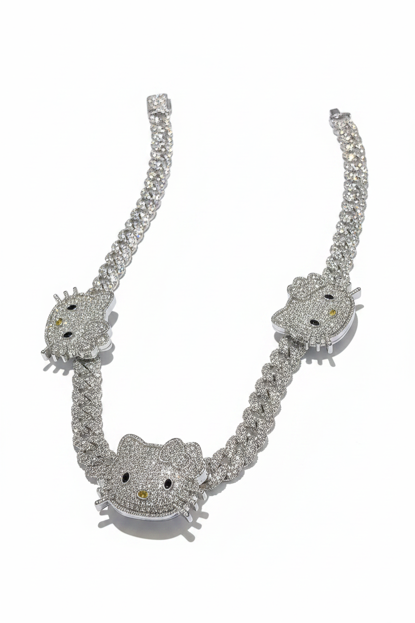 cardib toxiicfaiiry hello kitty sanrio cuban links chain diamond necklace choker charm Hennessy Carolina