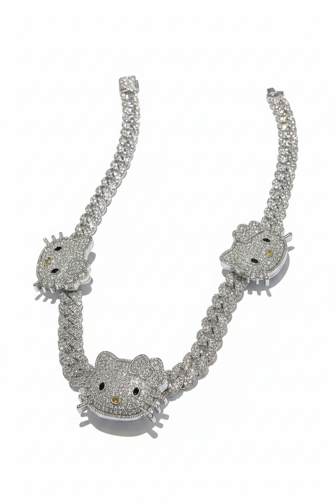 cardib toxiicfaiiry hello kitty sanrio cuban links chain diamond necklace choker charm Hennessy Carolina