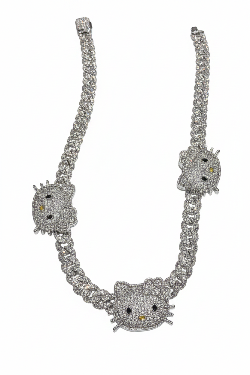 cardib toxiicfaiiry hello kitty sanrio cuban links chain diamond necklace choker charm Hennessy Carolina