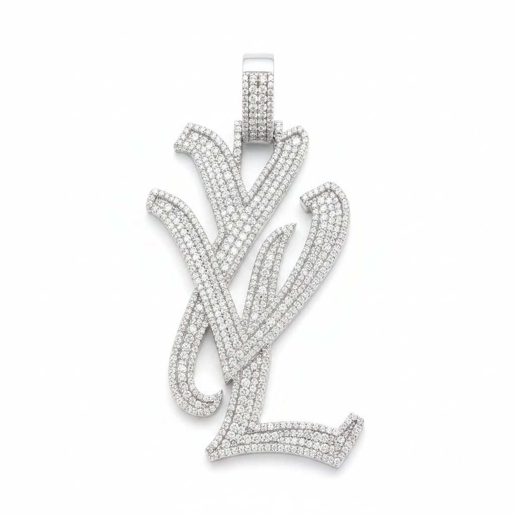Iced-out pendant white bg angled