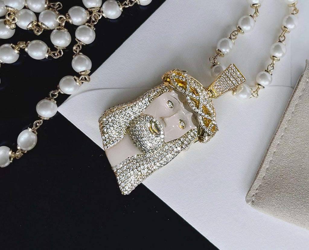 kanye west ye jesus piece pearl necklace diamond iced out enamel face 1989 buy rare limited