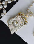 kanye west ye jesus piece pearl necklace diamond iced out enamel face 1989 buy rare limited