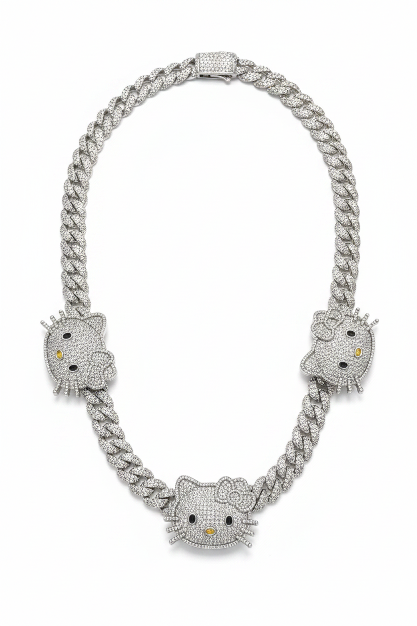 cardib toxiicfaiiry hello kitty sanrio cuban links chain diamond necklace choker charm Hennessy Carolina