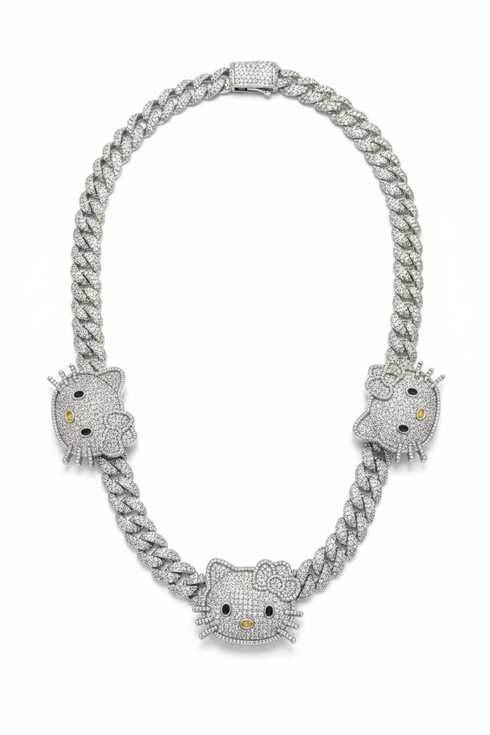 cardib toxiicfaiiry hello kitty sanrio cuban links chain diamond necklace choker charm Hennessy Carolina