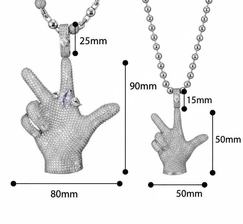 Playboi Carti YVL chain, Kai Cenat YVL pendant, Young Vamp Life jewelry, iced out hand sign necklace, hip hop diamond pendant, 90mm hip hop chain, street wear mens jewelry, VVS replica rap chains.