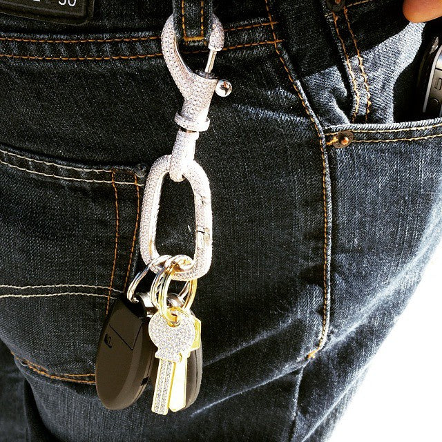 Iced out carabiner diamond keychain in Silver