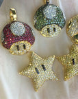 Mario mushroom star pendant with chain necklace micro size