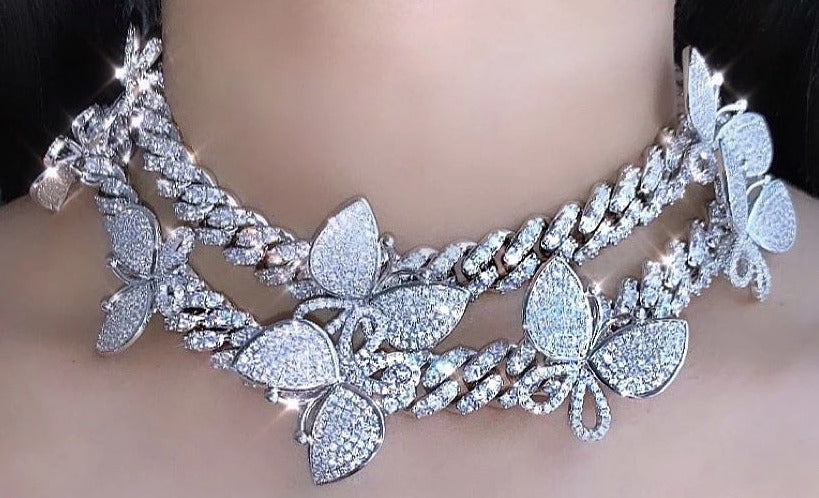 12mm miami cuban link butterfly choker diamond kylie jenner stormi playboi carti