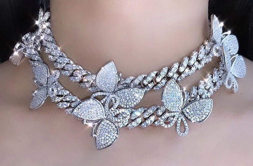 12mm miami cuban link butterfly choker diamond kylie jenner stormi playboi carti