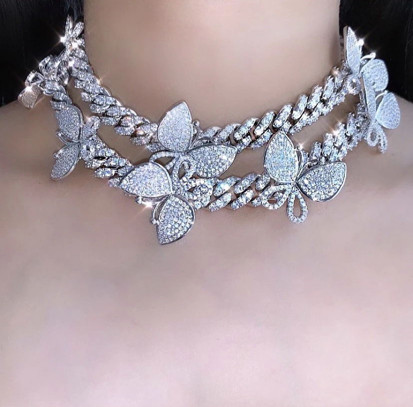 12mm miami cuban link butterfly choker diamond kylie jenner stormi playboi carti