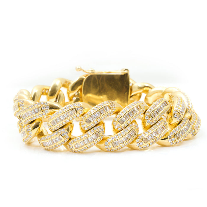 Iced Out Cuban Link Bracelet With Baguette Stones