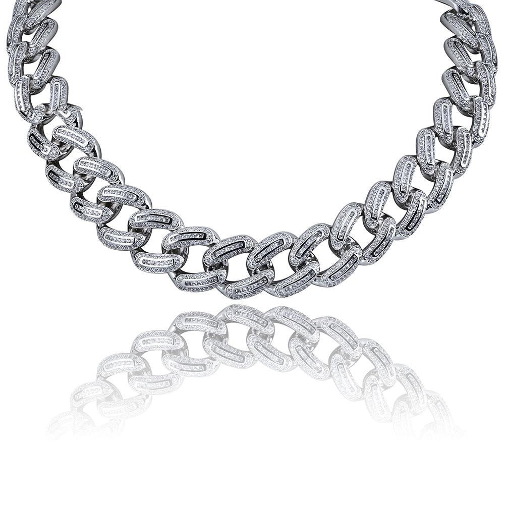 Hip Hop Jewelry 14K Gold 925 Silver Plated Iced out VVSMiami Baguette Cuban Chain Necklace for Men affordable shopgld 