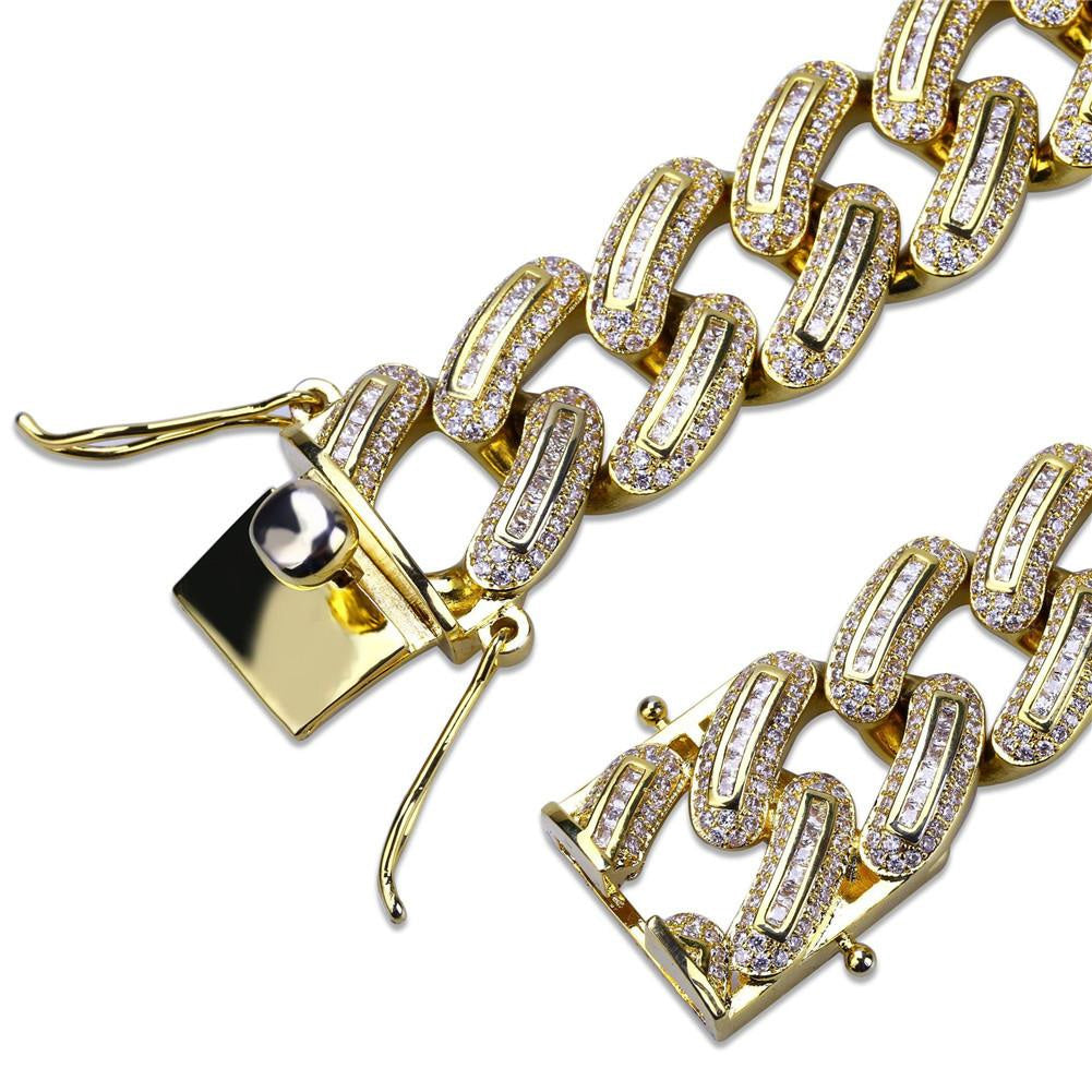 Hip Hop Jewelry 14K Gold 925 Silver Plated Iced out VVSMiami Baguette Cuban Chain Necklace for Men affordable shopgld 