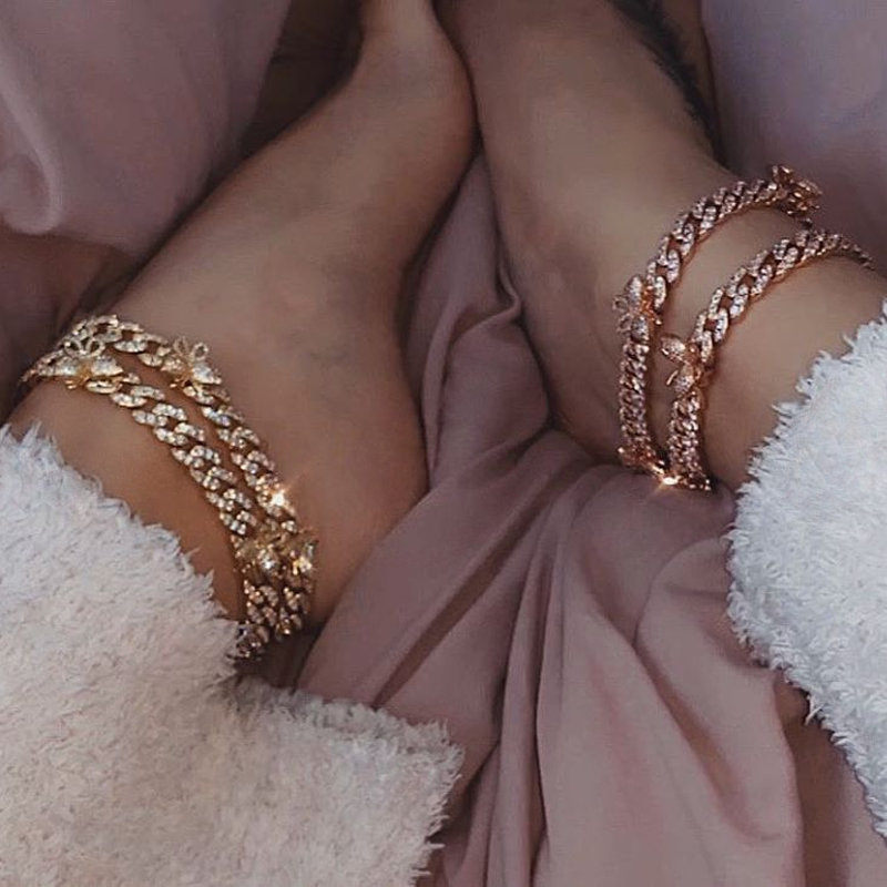 kylie jenner butterfly travis scott cuban links chain anklet bracelet diamond rich girls shopgld
