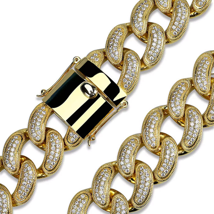 Hip Hop Jewelry 28mm 14K Gold Plated Full Iced Out CZ Big Dog Miami Cuban Chain Link Necklace for Men