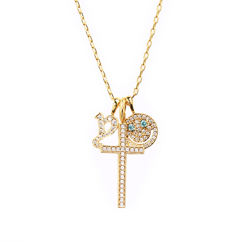 EYEFUNNY smiling face pendant necklace chain diamond vvs アイファニー POGGY KIM JONES VIRGIL JBALVIN