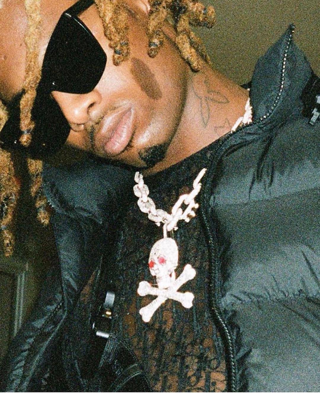 Playboi Carti spiked links necklace cuban link fully iced diamond vvs vlone asap rocky