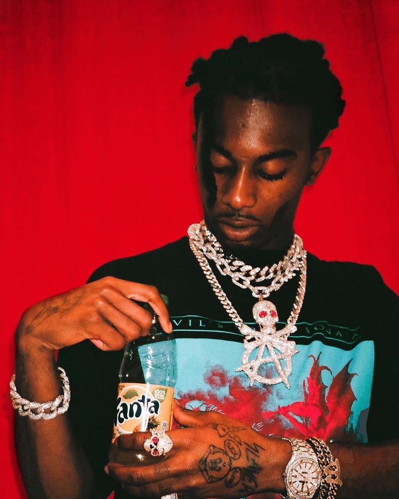Playboi Carti spiked links necklace cuban link fully iced diamond vvs vlone asap rocky