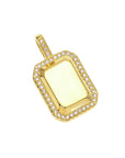 Iced Out Dog Tag Bar Style Pendant Simulated Diamonds Free Chain Charm