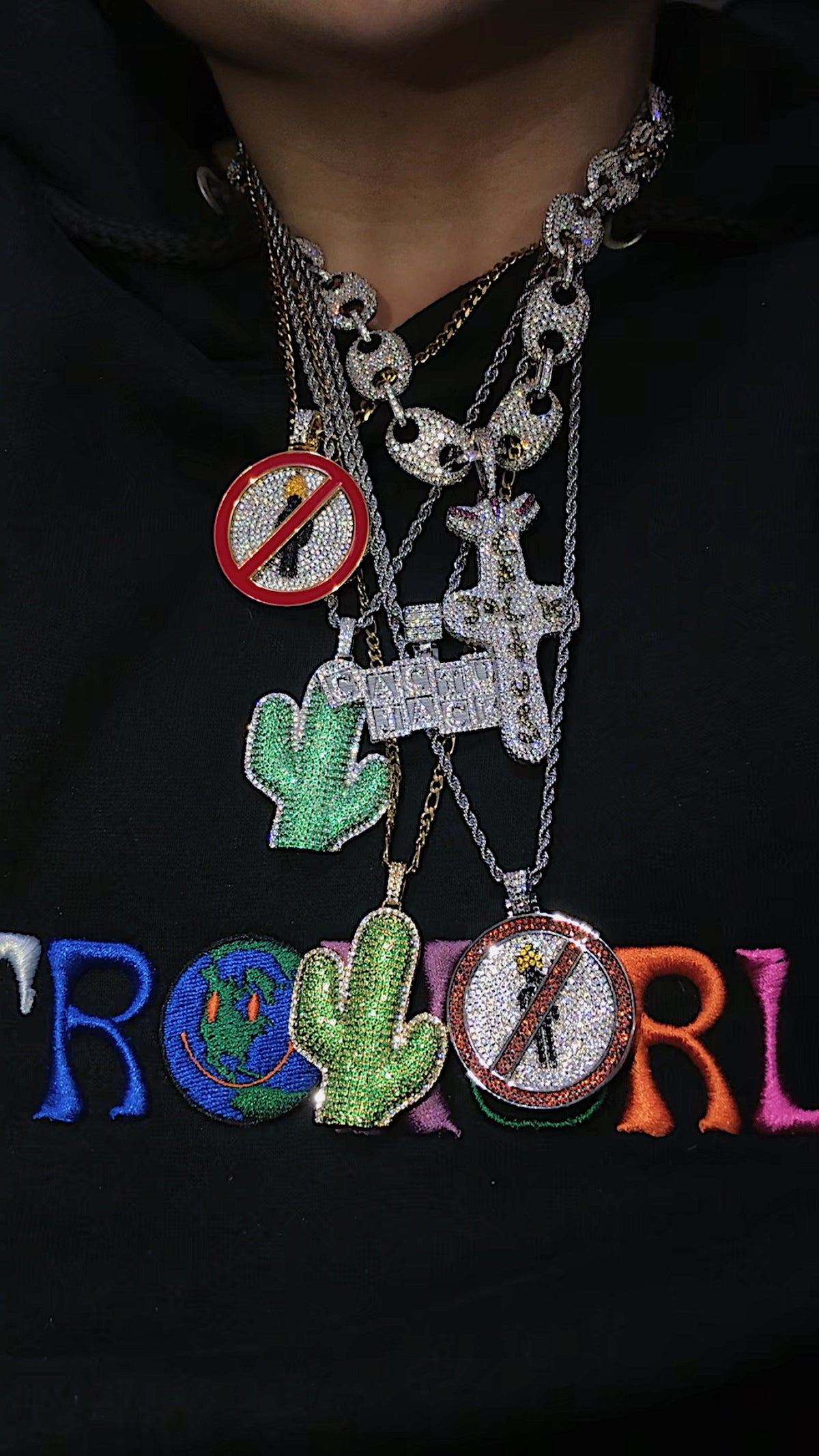travis scott laflame no bystanders chain necklace pendant astroworld