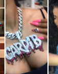 Custom Bubble Letters Initial A-Z Alphabet RED fire flame dripping cardi b drip drip diamond necklace 14K GOLD silver