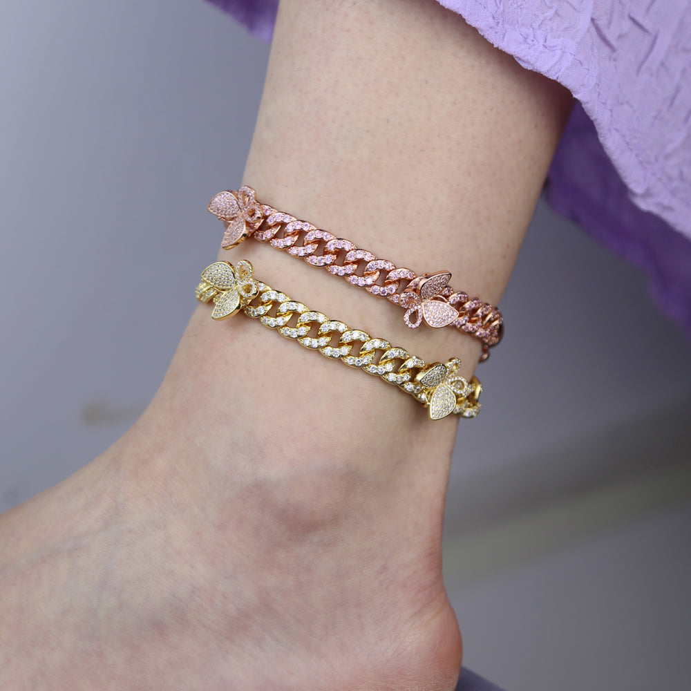 kylie jenner butterfly travis scott cuban links chain anklet bracelet diamond rich girls shopgld
