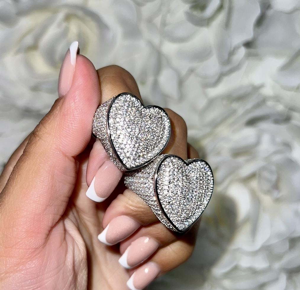 Fully iced 3D heart ring White Gold fashion nova shein coachella diamond ring hip hop jewelry rapper