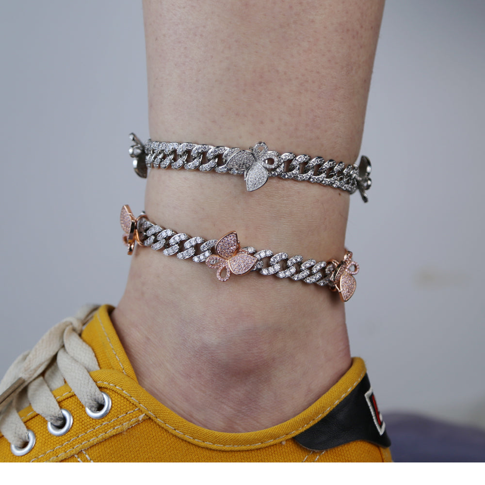 kylie jenner butterfly travis scott cuban links chain anklet bracelet diamond rich girls shopgld