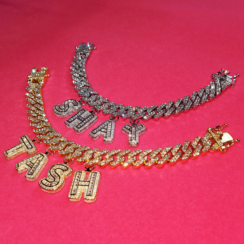 miami cuban links baguette custom a-z letter shopgld ifandco hip hop jewelery bracelet