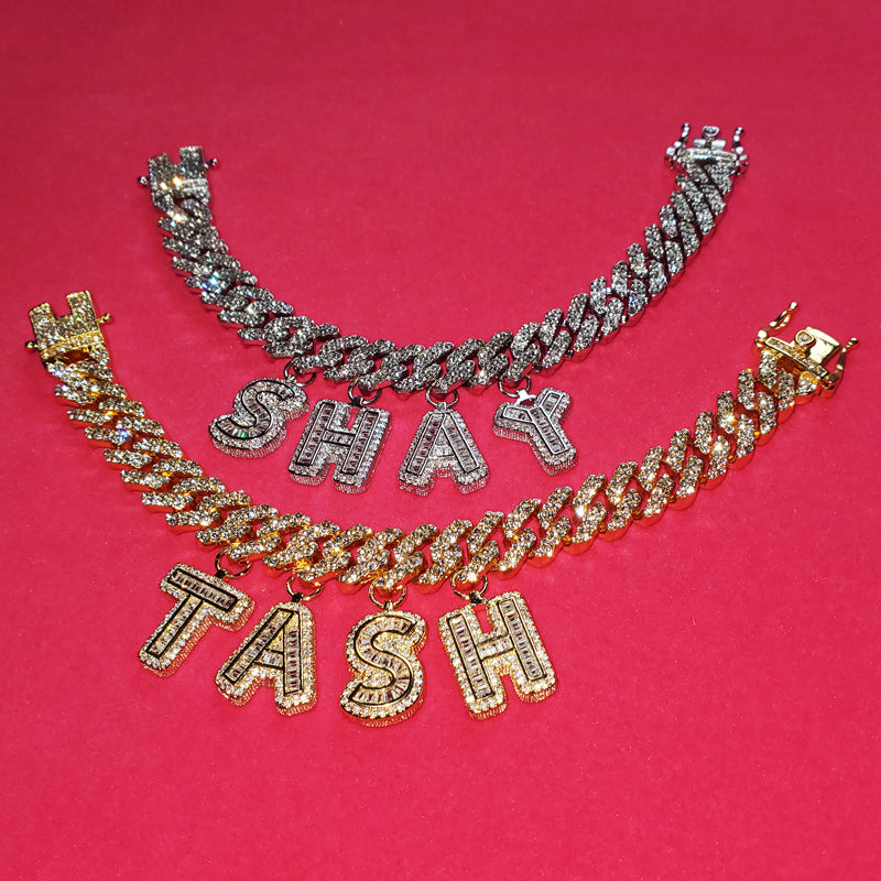 miami cuban links baguette custom a-z letter shopgld ifandco hip hop jewelery bracelet