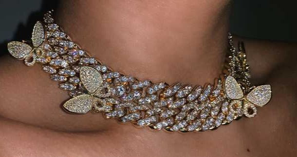 Diamond butterfly cuban link choker Clearance