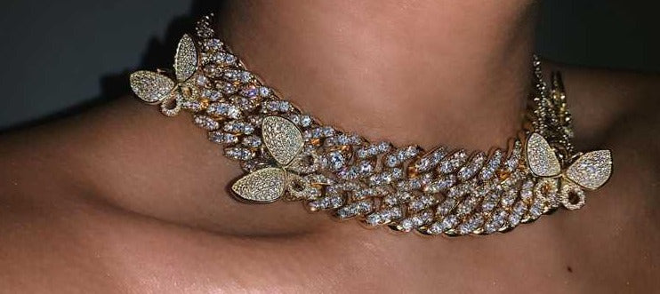12mm miami cuban link butterfly choker diamond kylie jenner stormi playboi carti