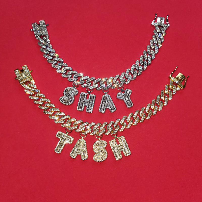 miami cuban links baguette custom a-z letter shopgld ifandco hip hop jewelery