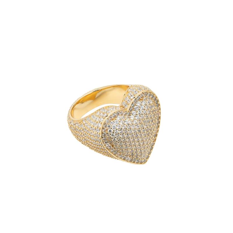 Fully iced 3D heart ring White Gold fashion nova shein coachella diamond ring hip hop jewelry rapper