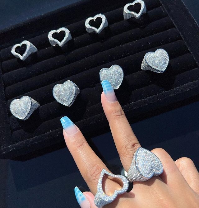 Fully iced 3D heart ring White Gold fashion nova shein coachella diamond ring hip hop jewelry rapper