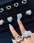 Fully iced 3D heart ring White Gold fashion nova shein coachella diamond ring hip hop jewelry rapper