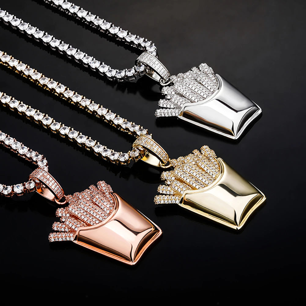 Emoji french fries pendant &amp; necklace with free matching chain free shipping white gold diamond emoji necklace chain