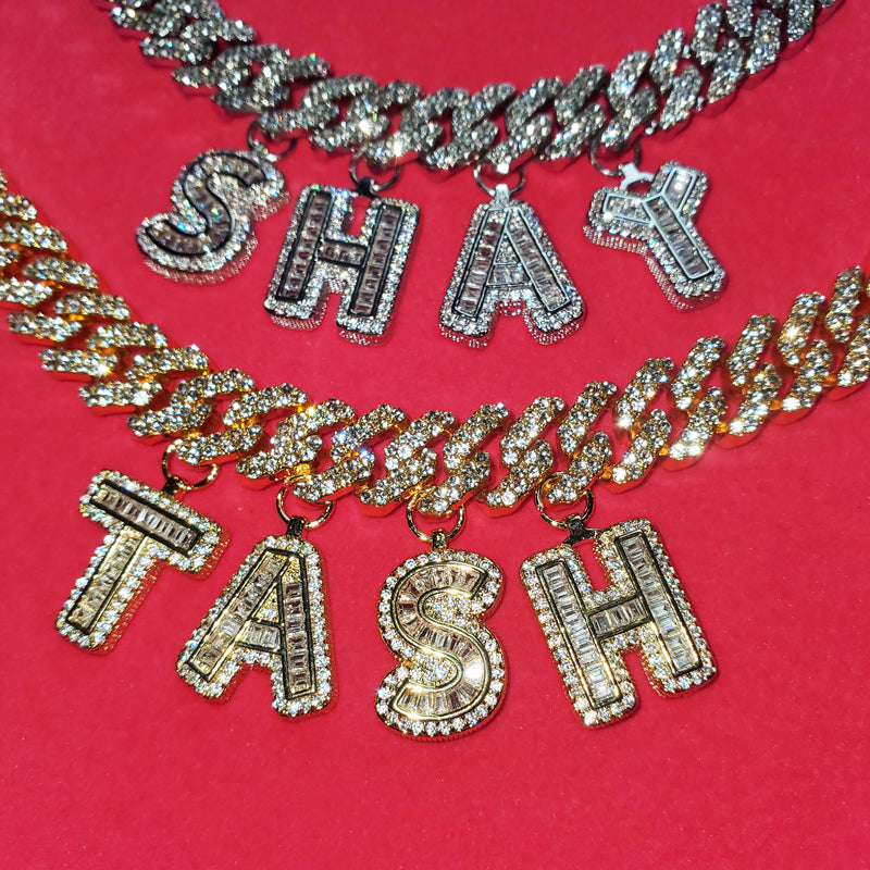 miami cuban links baguette custom a-z letter shopgld ifandco hip hop jewelery