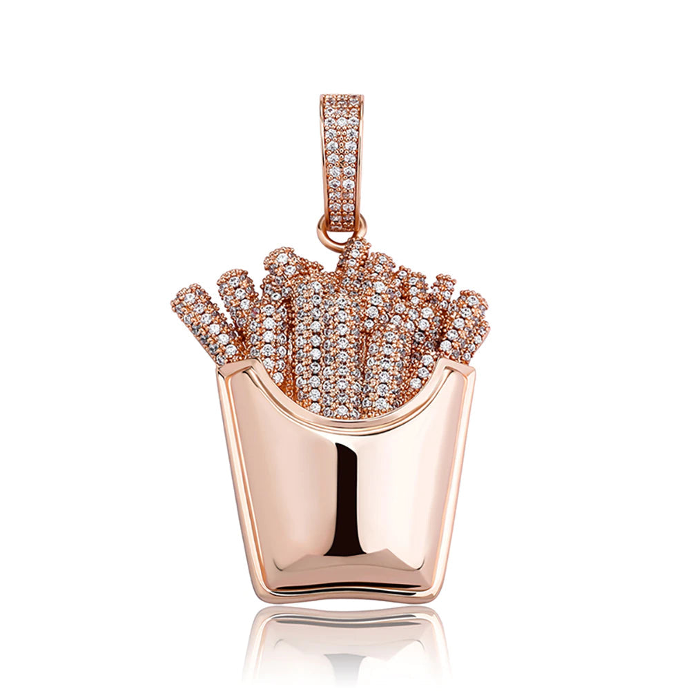 Emoji french fries pendant &amp; necklace with free matching chain free shipping white gold diamond emoji necklace chain