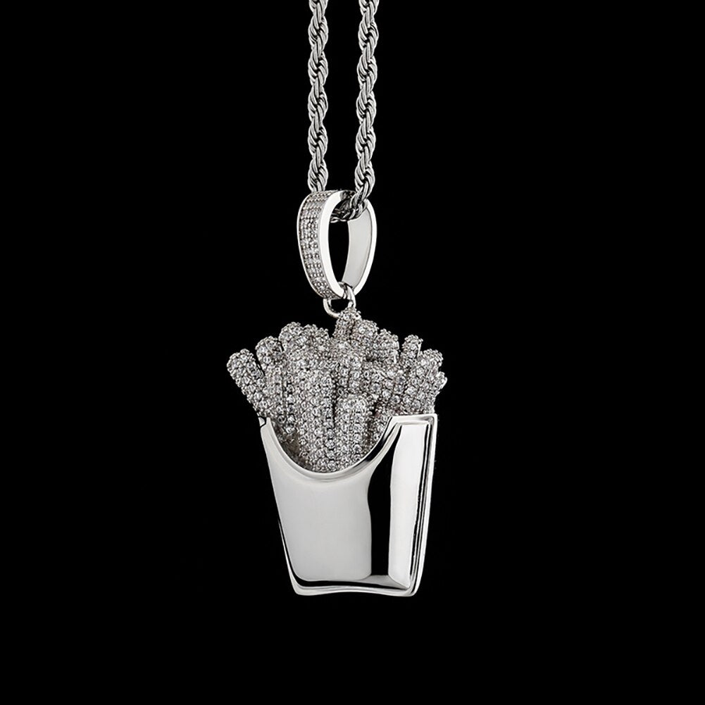 Emoji french fries pendant & necklace with free matching chain free shipping white gold diamond emoji necklace chain