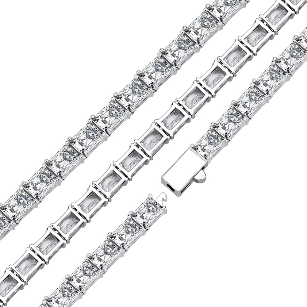 rectangle radiant cut diamond tennis link necklace chain diamond white gold travis rapper hip hop jewelery jewelers celebrity
