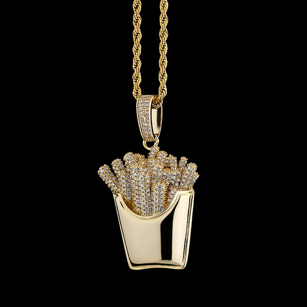 Emoji french fries pendant &amp; necklace with free matching chain free shipping white gold diamond emoji necklace chain