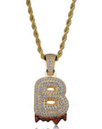 Custom Bubble Letters Initial A-Z Alphabet RED fire flame dripping cardi b drip drip diamond necklace 14K GOLD silver