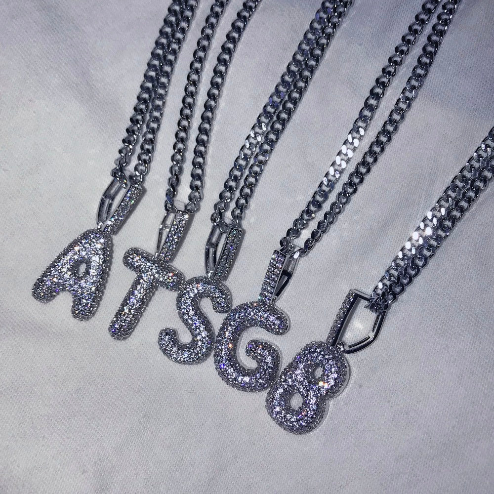 A-Z Small Bubble Letters Necklaces &amp; Pendant Custom Name Charm Gold Silver Hip Hop Jewelry Cuban chain