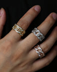 Baguette Miami Cuban link ring yellow gold silver ifandco vvs diamond affordable hip hop jewelry