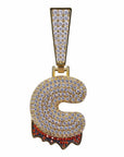 Custom Bubble Letters Initial A-Z Alphabet RED fire flame dripping cardi b drip drip diamond necklace 14K GOLD silver