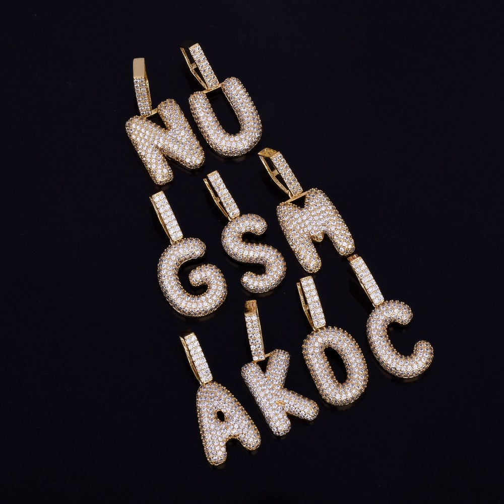 A-Z Small Bubble Letters Necklaces & Pendant Custom Name Charm For Gold Silver Hip Hop Jewelry Cuban chain