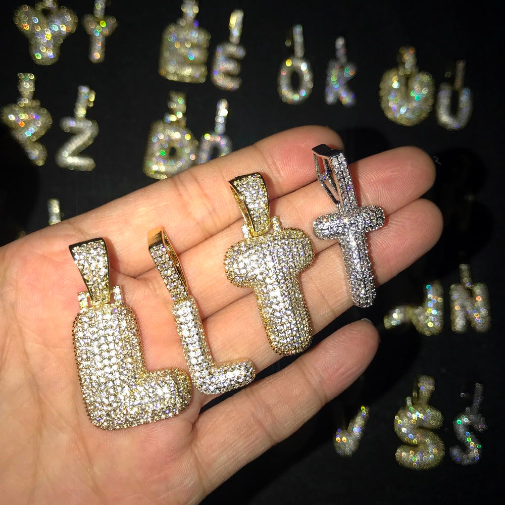 A-Z Small Bubble Letters Necklaces & Pendant Custom Name Charm Gold Silver Hip Hop Jewelry Cuban chain